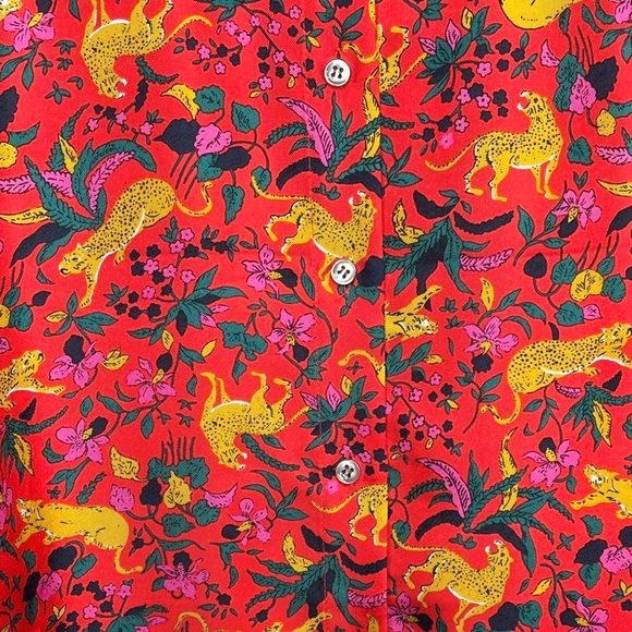 ♦️SOLD♦️J. Crew Collection Silk Twill Button Up in Jungle Cat Floral Print - Picture 14 of 15